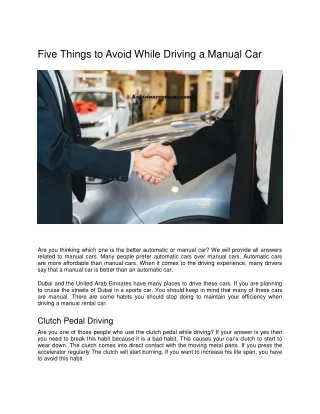 five things to avoid while driving a manual car