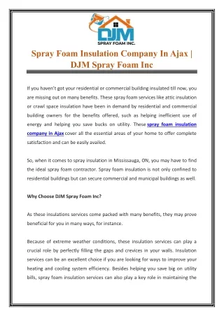 spray foam insulation company in ajax djm spray