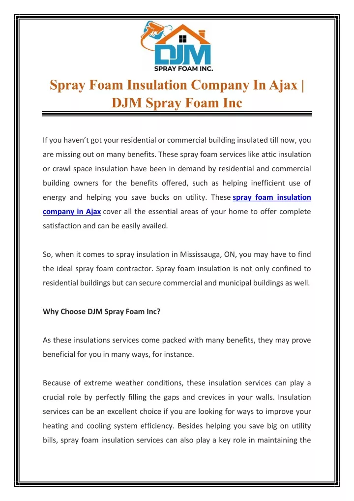 spray foam insulation company in ajax djm spray