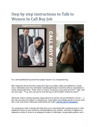 Step by step in Instructions To Talk To Women In Call Boy Job