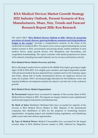 KSA Medical Devices Market Growth Strategy 2022 Industry Outlook