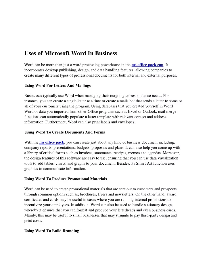 uses of microsoft word in business