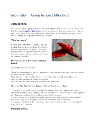 Information | Parrots for sale | Mika Bird |