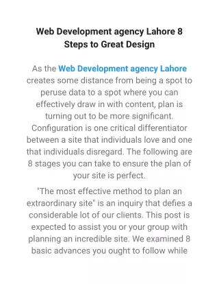 web development agency lahore 8 steps to great