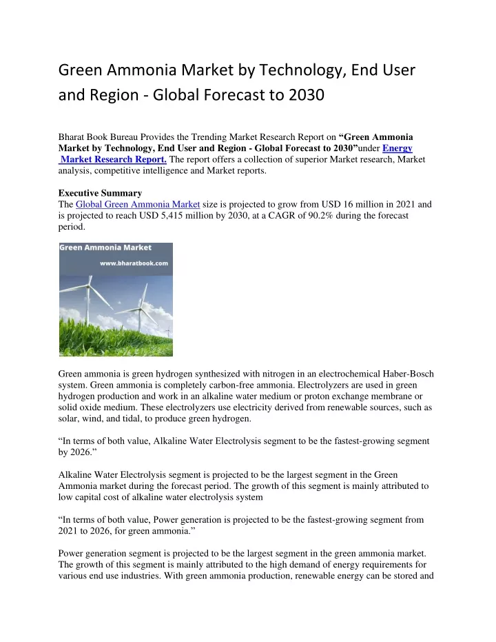 green ammonia market by technology end user