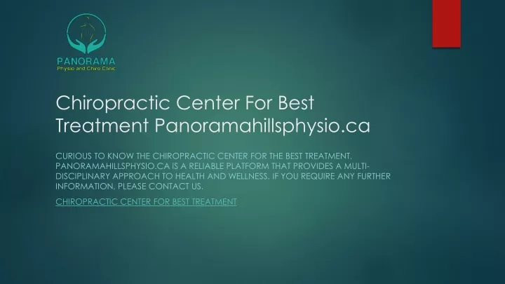 chiropractic center for best treatment panoramahillsphysio ca