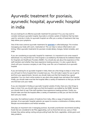 Ayurvedic treatment for psoriasis, ayurvedic hospital, ayurvedic hospital in india