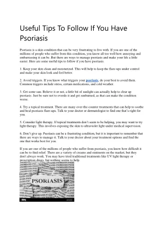 Useful Tips To Follow If You Have Psoriasis