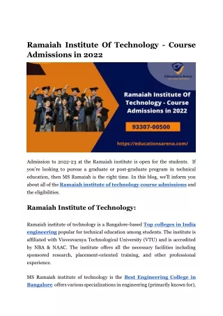 Ramaiah Institute Of Technology - Course Admissions in 2022