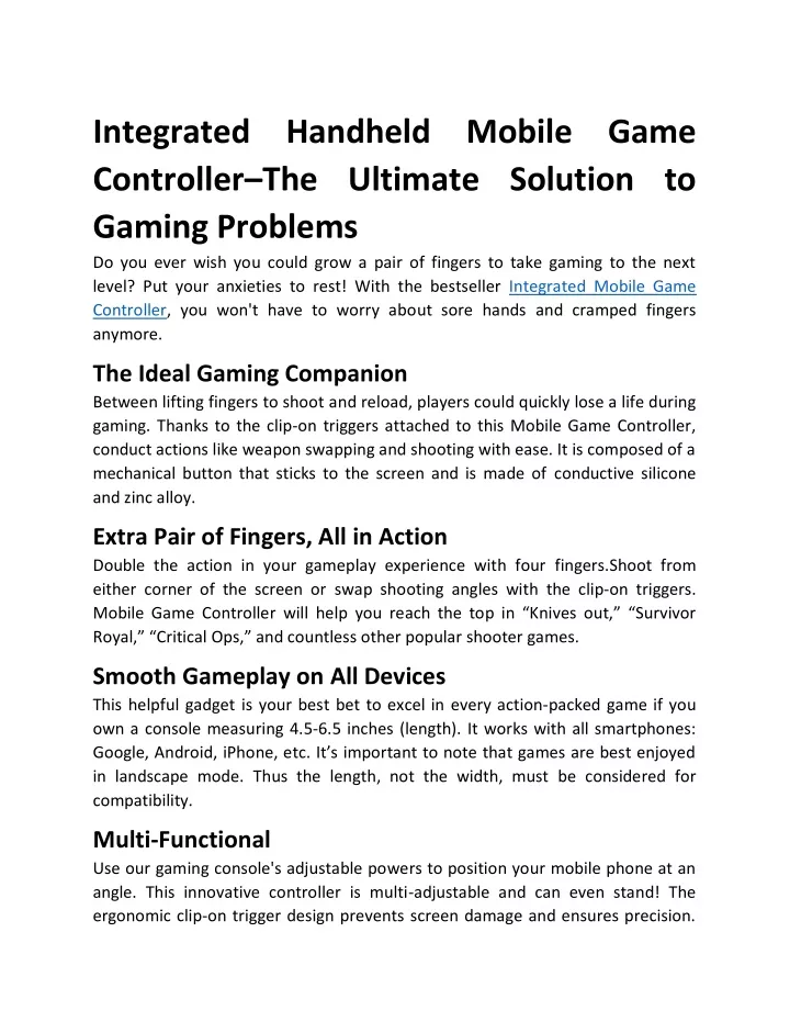 integrated handheld mobile game controller