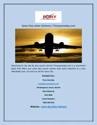 Same Day Letter Delivery | Ponysameday.com