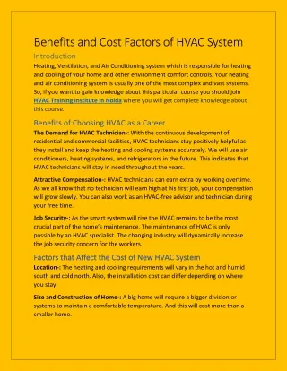 benefits and cost factors of hvac system