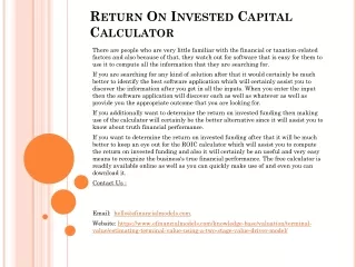 Return On Invested Capital Calculator