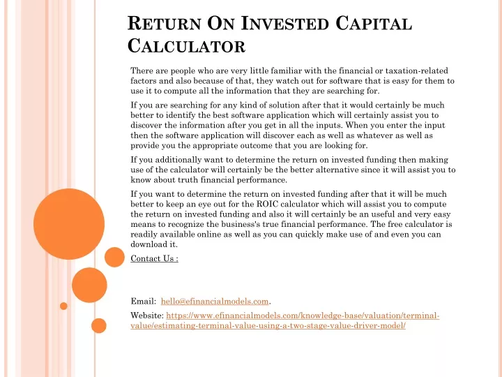 return on invested capital calculator