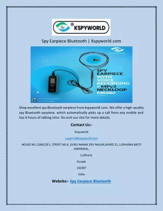 Spy Earpiece Bluetooth | Kspyworld.com