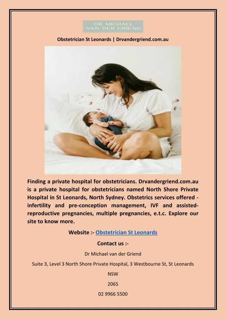 obstetrician st leonards drvandergriend com au