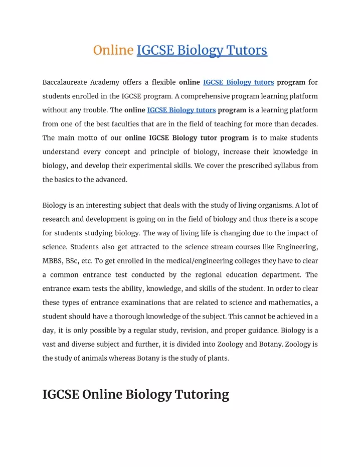online igcse biology tutors