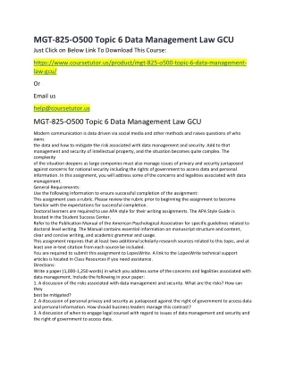 MGT-825-O500 Topic 6 Data Management Law GCU