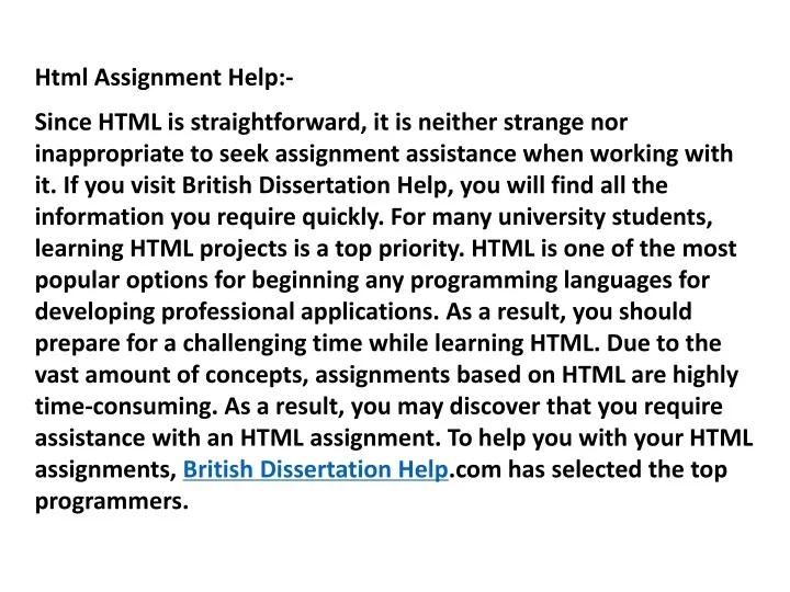 html assignment help