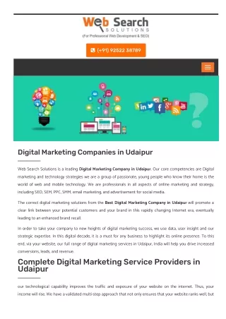 Top Digital Marketing Companies Udaipur, Rajasthan