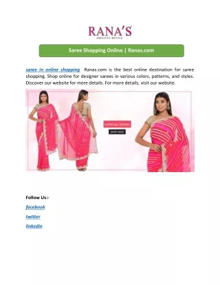 Ranas.com is the best online destination for saree shopping. Shop online for des