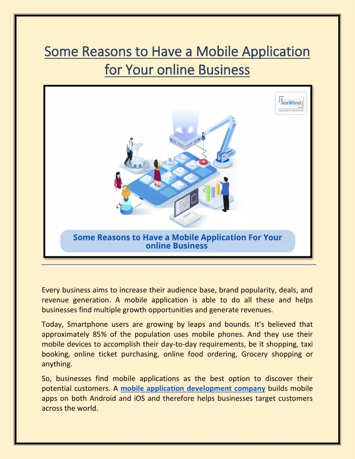 some reasons to have a mobile application some