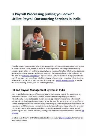 Is Payroll Processing pulling you down? Utilize Payroll Outsourcing Services