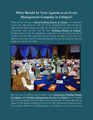 What Should be Your Agenda as an Event Management Company in Udaipur