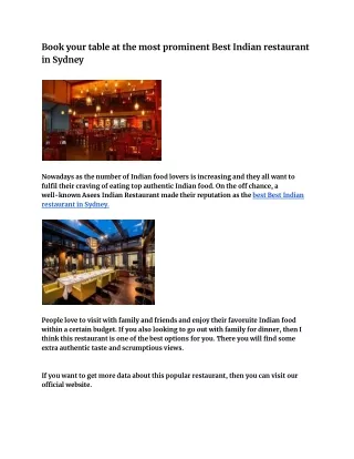 Book your table at the most prominent Best Indian restaurant in Sydney