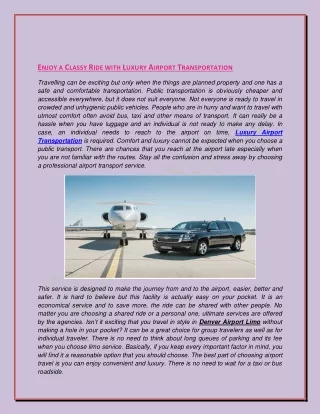 ENJOY A CLASSY RIDE WITH LUXURY AIRPORT TRANSPORTATION