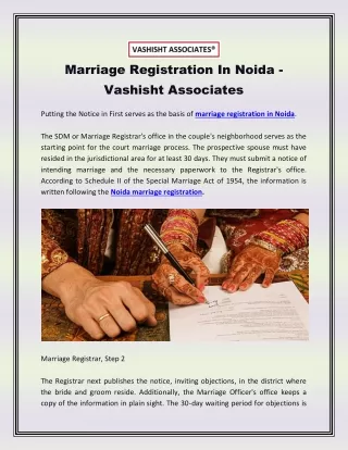 Marriage Registration In Noida - Vashisht Associates