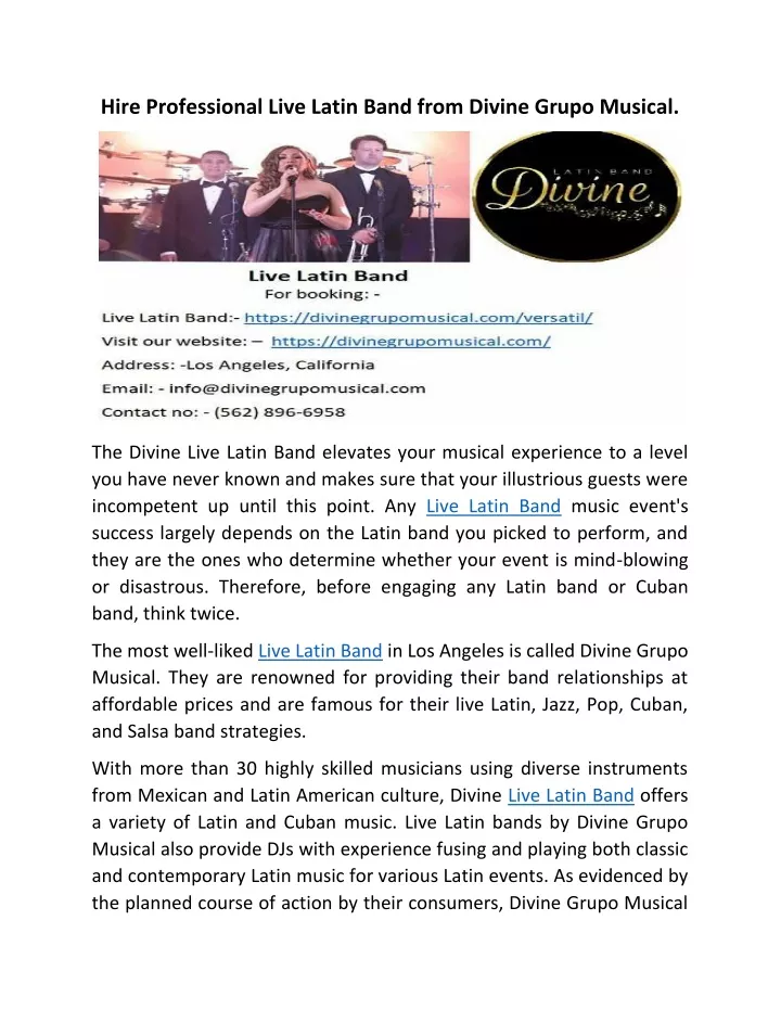 hire professional live latin band from divine