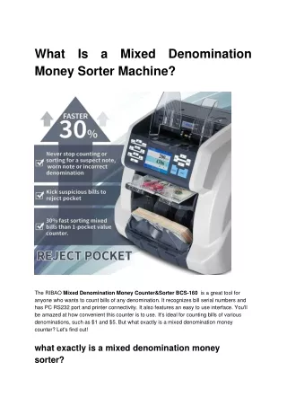 what is a mixed denomination money sorter machine