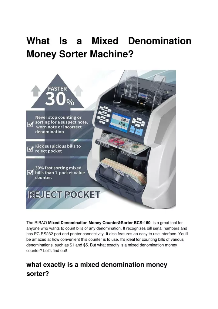 what is a mixed denomination money sorter machine