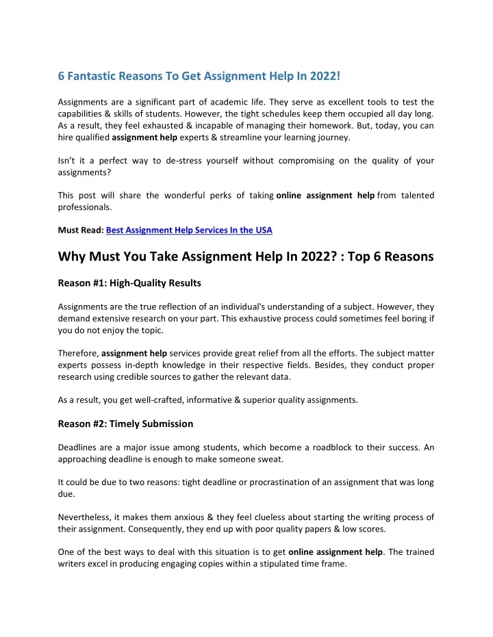 6 fantastic reasons to get assignment help in 2022