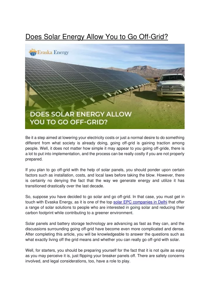 does solar energy allow you to go off grid