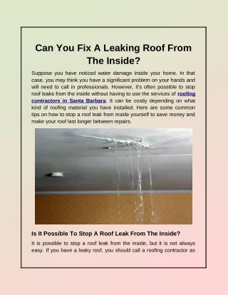 Can You Fix A Leaking Roof From The Inside?