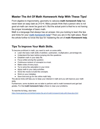 master the art of math homework help with these