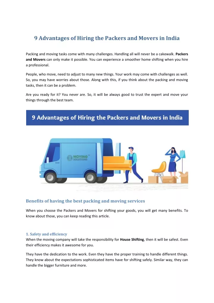 9 advantages of hiring the packers and movers