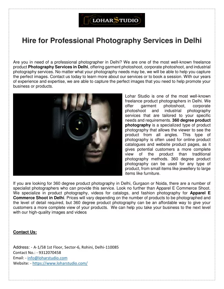 hire for professional photography services