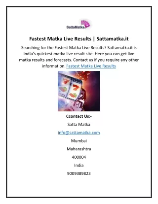 Fastest Matka Live Results  Sattamatka.it