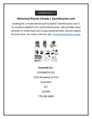 Motorized Bicycle Canada Zoombicycles.com