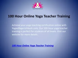 100 Hour Online Yoga Teacher Training  Yogavillagerishikesh.com