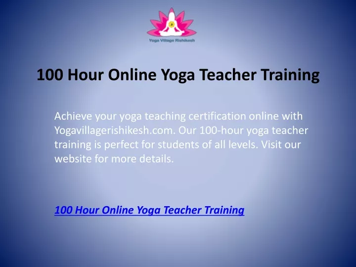 100 hour online yoga teacher training