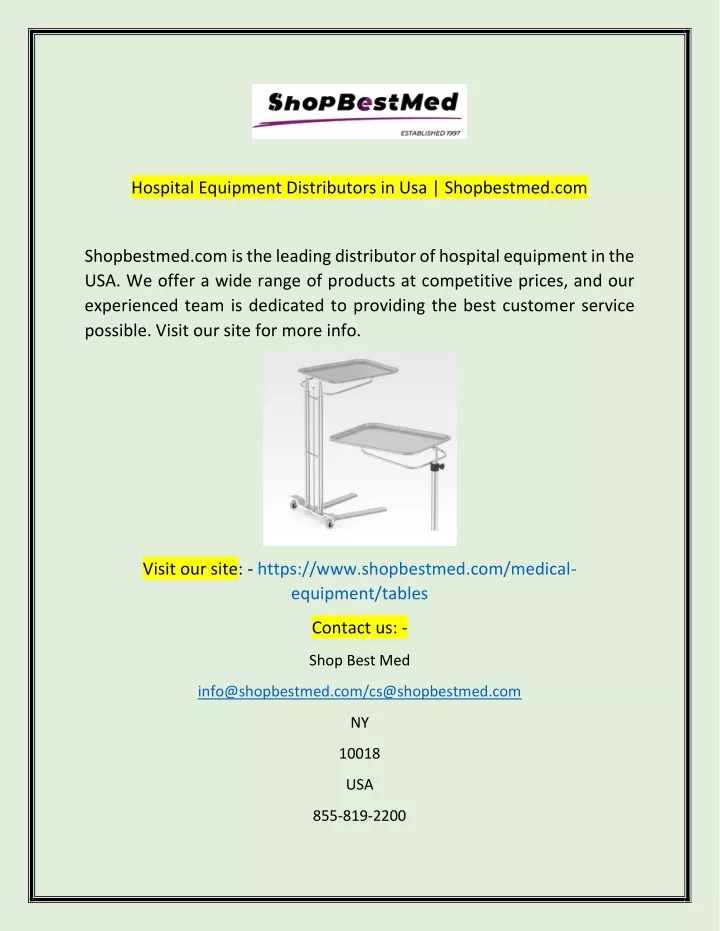 hospital equipment distributors