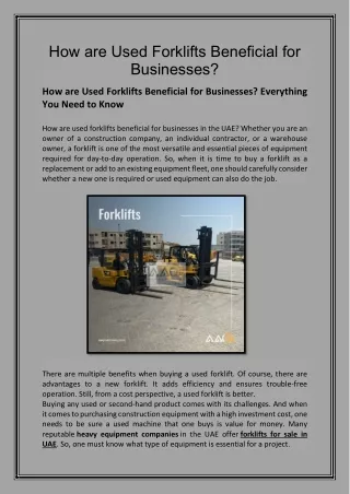 How are Used Forklifts Beneficial for Businesses