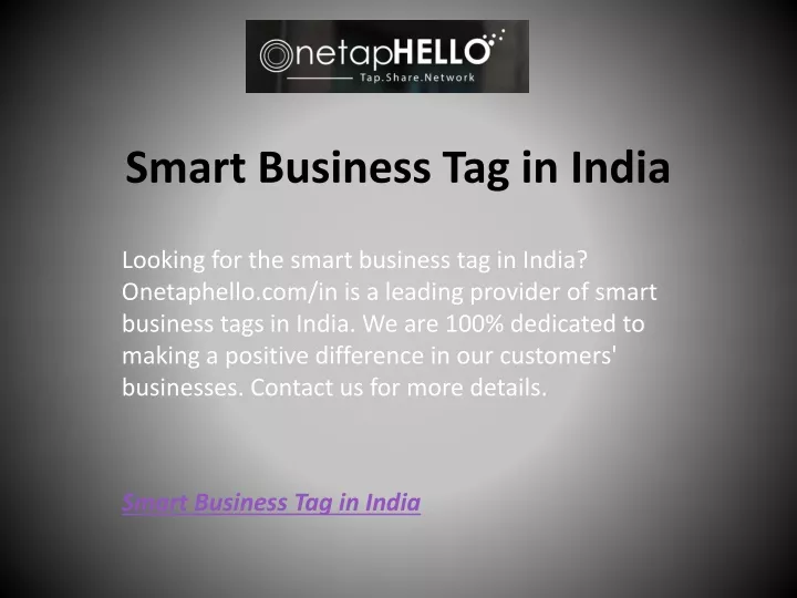 smart business tag in india