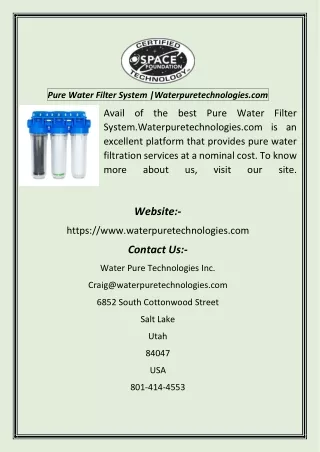 Pure Water Filter System Waterpuretechnologies