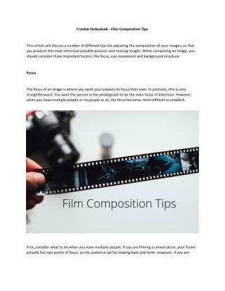 Frankie Ordoubadi - Film Composition Tips