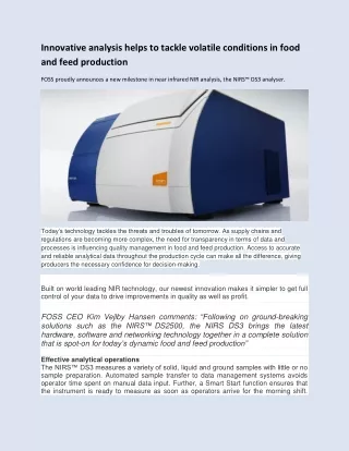 Innovative analysis helps to tackle volatile conditions in food and feed production